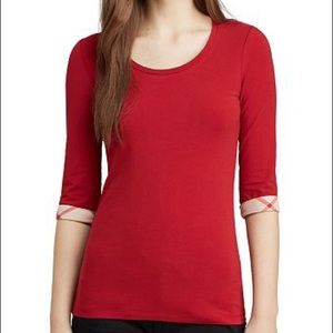 Burberry 3/4 Sleeve Check Cuff Scoop Tee